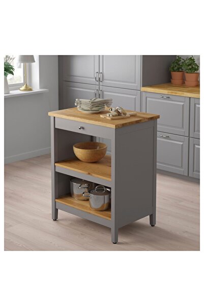 IKEA mutfak adası, gri-meşe, 72x52 cm