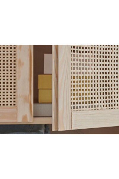 IKEA kapaklı raf ünitesi, çam kahverengi, 259x30x226 cm bambu kapaklı