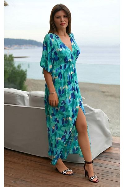 Gülmude Double Breasted Collar Slit Woven Viscose Women's Dress (120 cm)