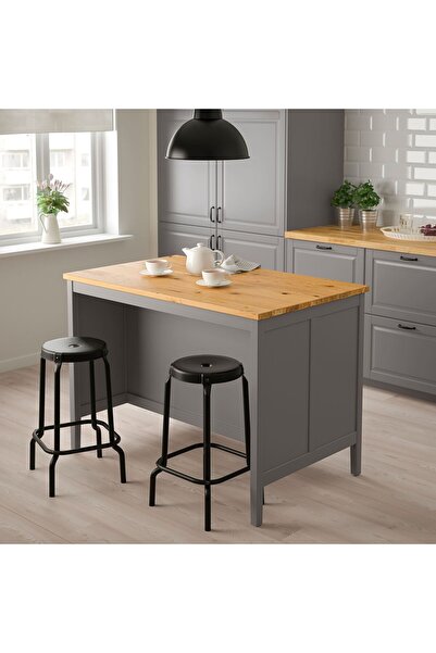 IKEA mutfak adası, gri-meşe, 126x77 cm