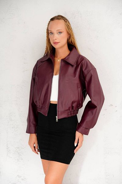 İLKCET MODA Women's Oversize Bomber Faux Leather Jacket