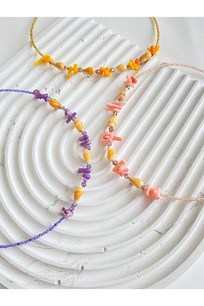 LiKESUN 3-Piece Natural Stone Coral Necklace