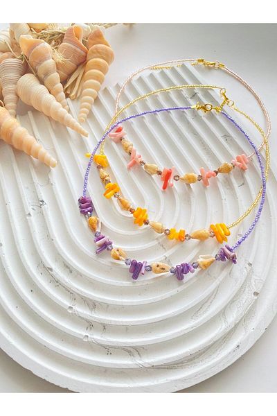 LiKESUN 3-Piece Natural Stone Coral Necklace