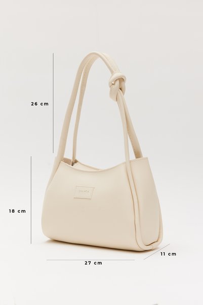 Shanta Cream D28 Knot Strap Detailed Single Zipper Large Internal Volume Stylish Daily Women's Shoulder Bag