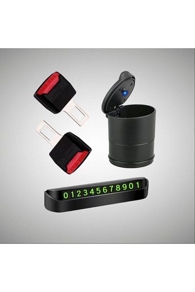 OEM Set of 3 car accessories: LED ashtray + Dashboard number + Belt clips