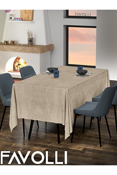 FAVOLLİ Kadife Dokulu Sahra Beji Masa Örtüsü