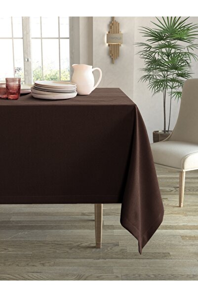 FAVOLLİ Kadife Dokulu Kahverengi Masa Örtüsü