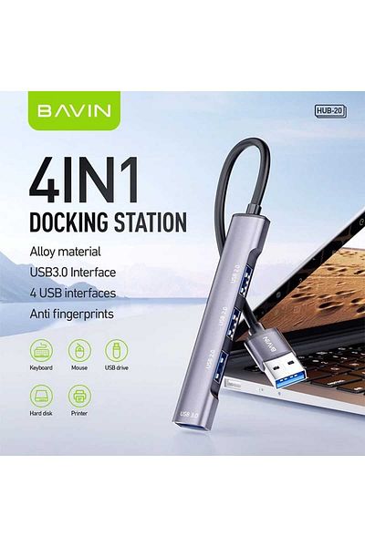 Bavin موزع عالمي متعدد الوظائف 4 في 1 مزود بـ 4 منافذ USB يدعم أجهزة الكمبيوتر المحمولة والكمبيوتر