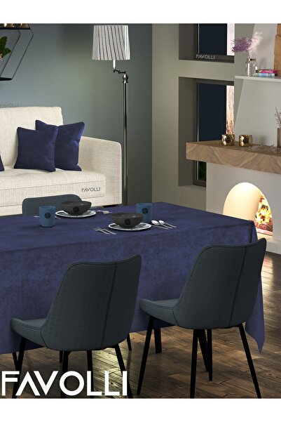 FAVOLLİ Kadife Dokulu Lacivert Renk Masa Örtüsü