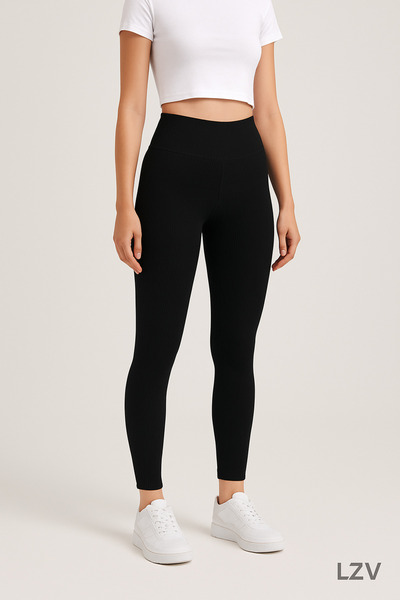 lzv Crne rebraste leggins sa visokim strukom za oporavak – Ženska sportska i ...