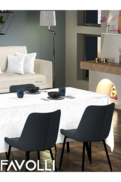 FAVOLLİ Kadife Dokulu Beyaz Renk Masa Örtüsü