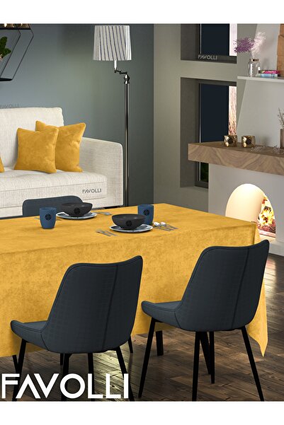 FAVOLLİ Velvet Textured Saffron Color Tablecloth