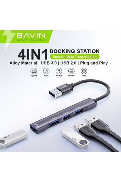 Bavin موزع عالمي متعدد الوظائف 4 في 1 مزود بـ 4 منافذ USB يدعم أجهزة الكمبيوتر المحمولة والكمبيوتر
