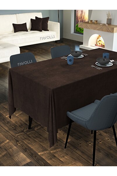 FAVOLLİ Kadife Dokulu Kahverengi Masa Örtüsü