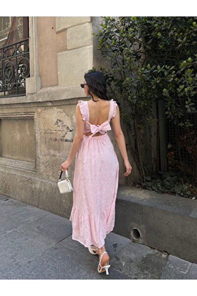 Viskosa Δαντελένιο μίντι φόρεμα για γυναίκες, βολάν με λουράκι τετράγωνο γιακά κομψό καλοκαιρινό φόρεμα, μόδα