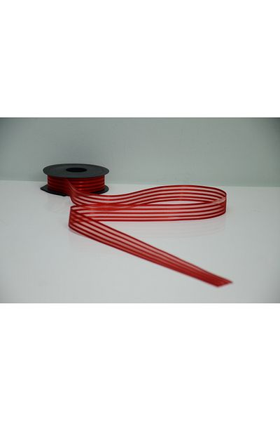 ÇINARASYADAHOME Red 5 Stripes Chiffon Ribbon 2.5 cm X 5 Meters for Gift Package, Bouquet, Wedding and Decoration
