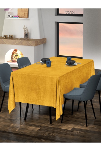 FAVOLLİ Velvet Textured Saffron Color Tablecloth