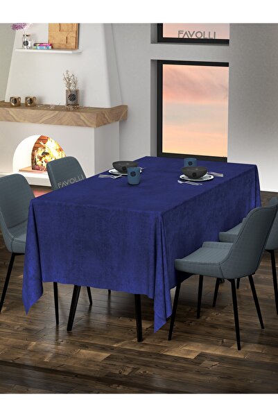 FAVOLLİ Kadife Dokulu Safir Renk Masa Örtüsü