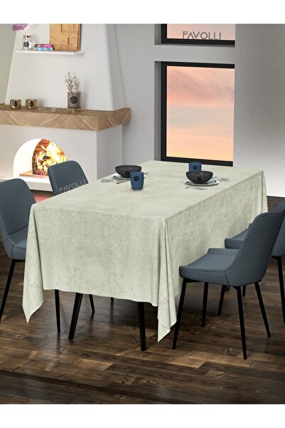 FAVOLLİ Velvet Textured Stone Color Tablecloth