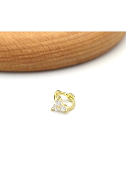 Güler Yüzlü Silver ÜÇ TAŞ ÇİÇEK HALKA GÜMÜŞ TRAGUS PIERCING - ALTIN SARI