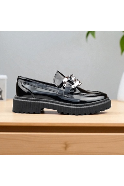 JOJO KIDS lány fekete lakkbőr iskolai cipő, klasszikus cipő, ortopéd talp