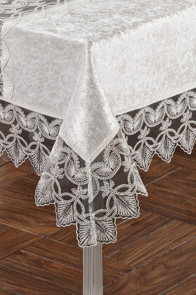 starlet home collection Yaprak Fransız Dantelli Kadife Masa Örtüsü