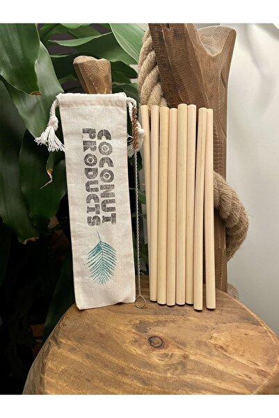 Coconut Products 8 Bamboo Straws and 1 Bamboo Cleaning Brush