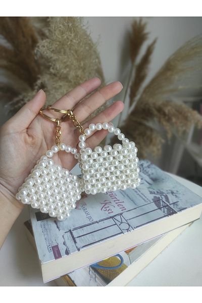 Parrio Handmade Pearl Beaded Mini Bag Keychain - Pack of 10