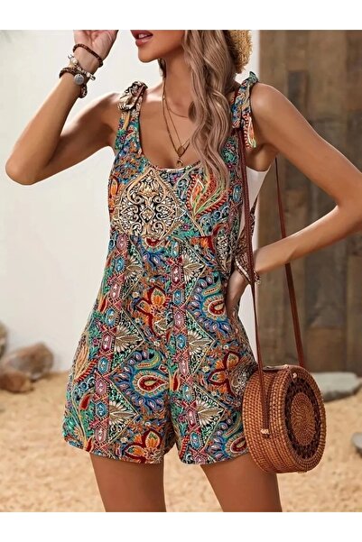 Evyora Women's patterned wide legged supreme overalls with shoulder straps