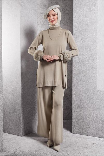Alvina Knitwear Set 44950 - Fur Detailed Trousers