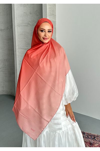 Stella Eşarp Aural Salmon Color Gradient Pattern Soft Cotton Shawl