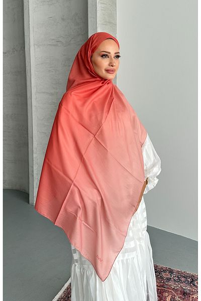 Stella Eşarp Aural Salmon Color Gradient Pattern Soft Cotton Shawl