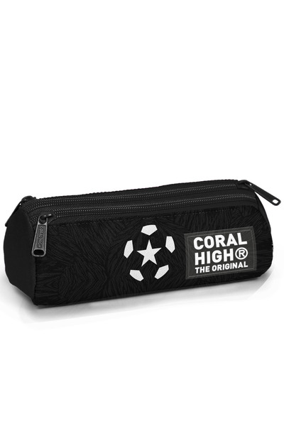 Coral High Black Football Patterned Three Compartment Pencil Bag 11198