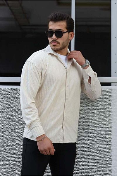 Valiberta Men's Velvet Corduroy Shirt - Ecru