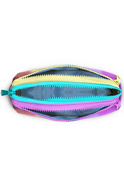 Coral High Colorful Striped Three Compartment Pencil Bag 11159