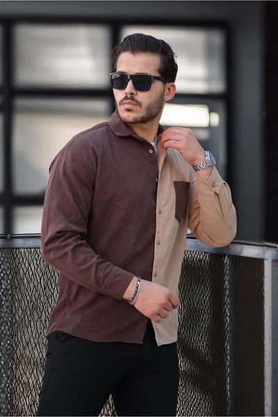 Valiberta Corduroy Shirt - Contrast Double Color, Brown