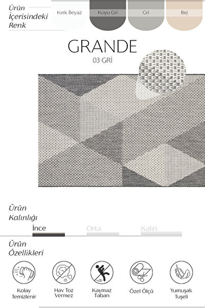 Cool Halı Grande 03 Gray Non-Slip Floor Runner Long Hallway Carpet Thin Washable Woven Rug Carpet Floor Runner