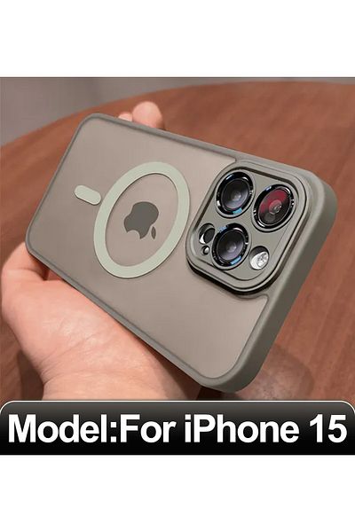 Choice جراب شحن لاسلكي مغناطيسي فاخر غير لامع لهاتف iPhone 15 رمادي اللون مقاوم للصدمات ومتين