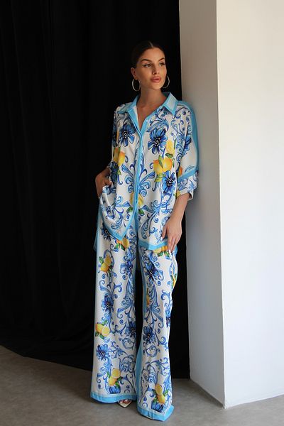Julidress Set de pantaloni cămașă cu croială oversize cu model de lămâie