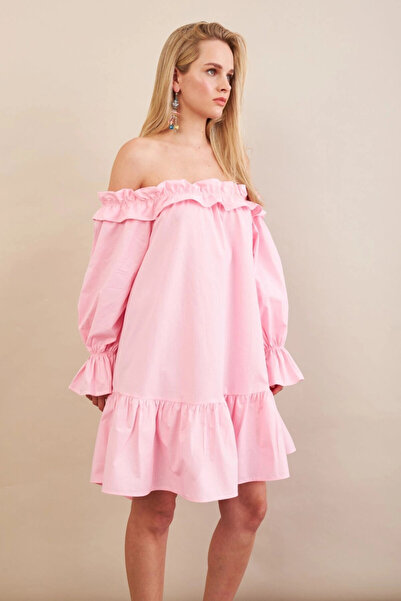 Cool & Sexy Women's Pink Madonna Collar Midi Dress Psg1012