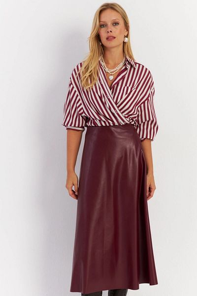 Cool & Sexy Dámska zvonová sukňa Claret Red z umelej kože - Ela113