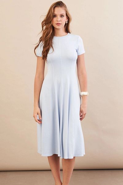 Cool & Sexy Women's Baby Blue Midi Bell Dress Dmr461
