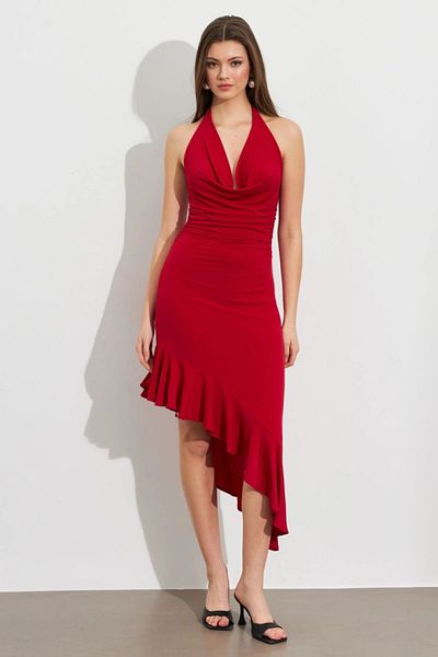 Cool & Sexy Rochie midi asimetrică Degaje roșie pentru femei İRE1436
