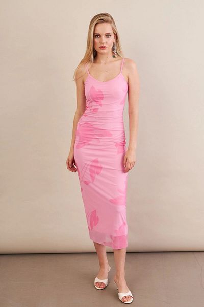 Cool & Sexy Rochie midi din tul căptușită fucsia pentru femei MRS130