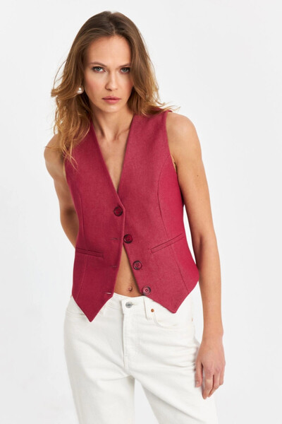 Cool & Sexy Women's Burgundy Linen Lined Vest Tw60046