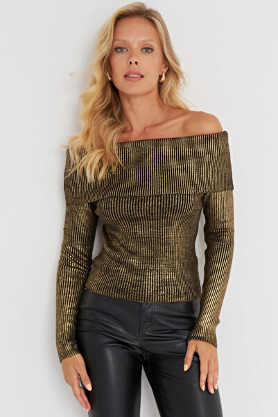 Cool & Sexy Dámská blůza z úpletu Madonna zlaté barvy SF2523