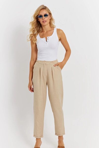 Cool & Sexy Kadın Vanilya Keten Pantolon DMR340