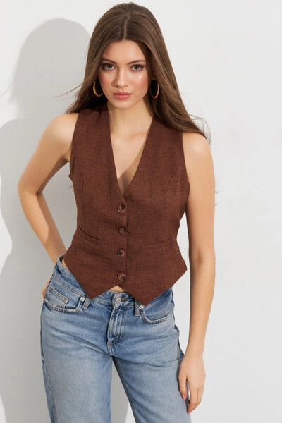 Cool & Sexy Women's Brown Linen Lined Vest Tw60046