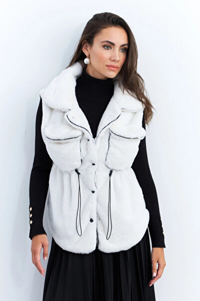 Cool & Sexy Жіночий кишеньковий жилет зі штучного шовку екрю MK66