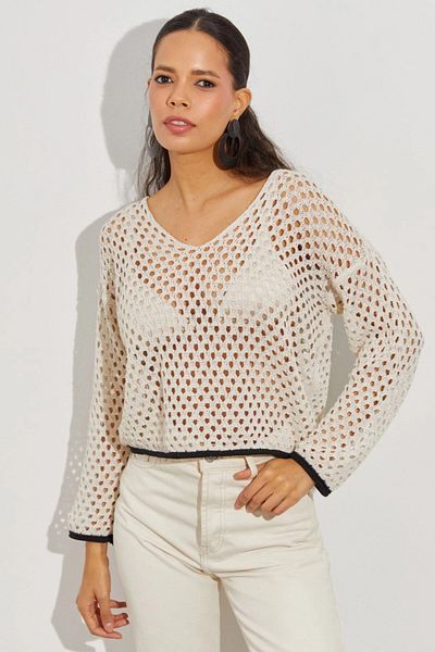 Cool & Sexy Women's Stone Openwork Knitwear Blouse YV138